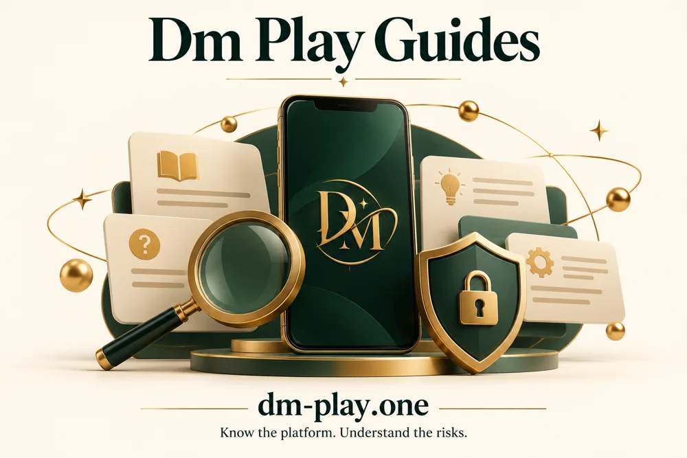Dm Play guide illustration with magnifier and abstract phone
